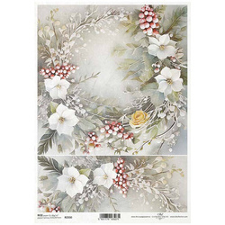 ITD Reispapier Decoupage Bastelpapier Serviettentechnik-R2330 Weihnachtsblumengirlanden