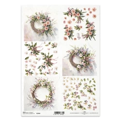 ITD Reispapier Decoupage Bastelpapier Serviettentechnik-R2384 Girlanden, Sträuße, Blumen