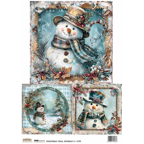 Reispapier A4 - ScrapLove - Christmas Teal Snowman 3 - Türkis Schneemann