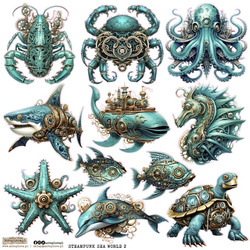 AUFKLEBER ScrapLove Dekor Stickers -  Steampunk Sea World 2 - Meereswelt