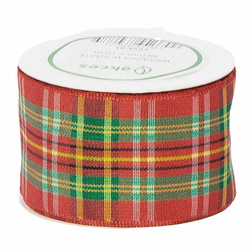 STOFFBAND Dekoband Stoffbänder Geschenkband rot-gelb-grün kariert 38mm/10m