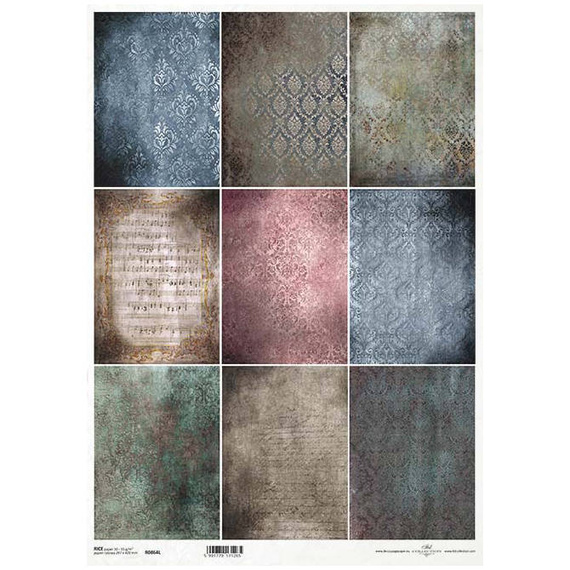 ITD Reispapier Decoupage Bastelpapier, A3 864L Hintergrund, Damast, Notizen