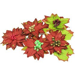 WEIHNACHTSSTERNE Mullberry Papier Papierblumen - grün und rot 50mm/5 Stk.