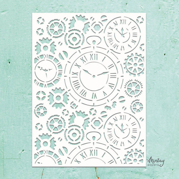 MINTAY Mixed Media Schablone STENCIL für Decoupage Scrapbooking Uhren