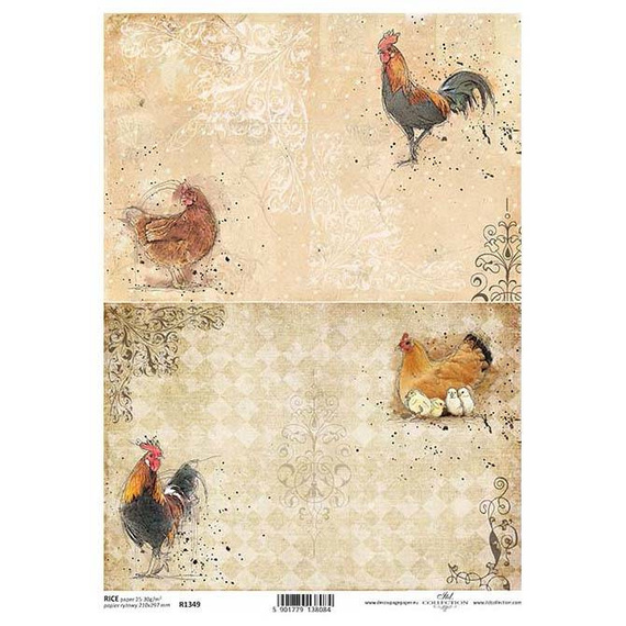 ITD Reispapier Decoupage Bastelpapier Softpapier Serviettentechnik, Hühner R1349