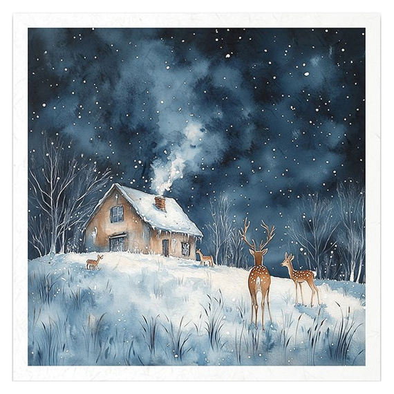 Reispapier-Set - Nachtlandschaft, Winterlandschaft, Eule, Fuchs, Kaninchen, Haus - RSM178 - Itd Collection