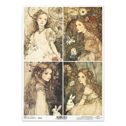 Reispapier für Decoupage A4 - Mädchen, Alice, Hasen, Kaninchen, Märchenkompositionen - R2638 - Itd Collection