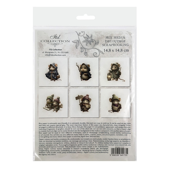 Reispapier-Set - Mäuse, Kleidung, Aquarellillustrationen - RSM212 - Itd Collection
