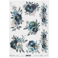 Reispapier für Decoupage, Blaue Blumen ITD-R1731 - A4 