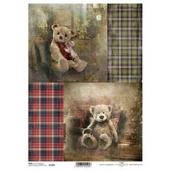 ITD Reispapier Decoupage Bastelpapier Serviettentechnik-R1784 Teddybären, Weihnachtsbaum, Weihnachtstag