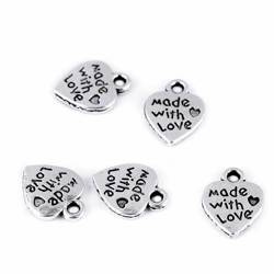 Metallanhänger - Herz Mit Liebe gemacht 10x12mm - 5 Stk