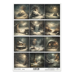 Reispapier für Decoupage A4 - Laternen, Märchen, Winterlandschaften, Schnee, Nacht R2738 - Itd Collection 
