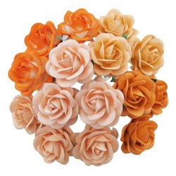 ROSEN Trellis 35mm 25Stk Scrapbooking Maulbeerpapier Blumen Flower, orange mix