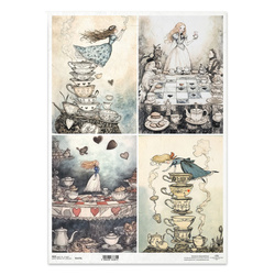 Reispapier für Decoupage A3 - Tassen, Alice, Tee - R1472L - Itd Collection
