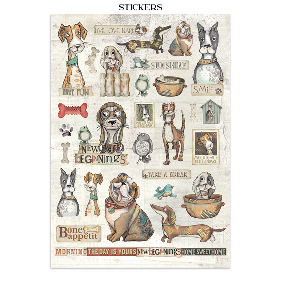 Set aus Junk Journal-Papieren, Aufklebern und Elementen - Furry Friends - Stamperia 