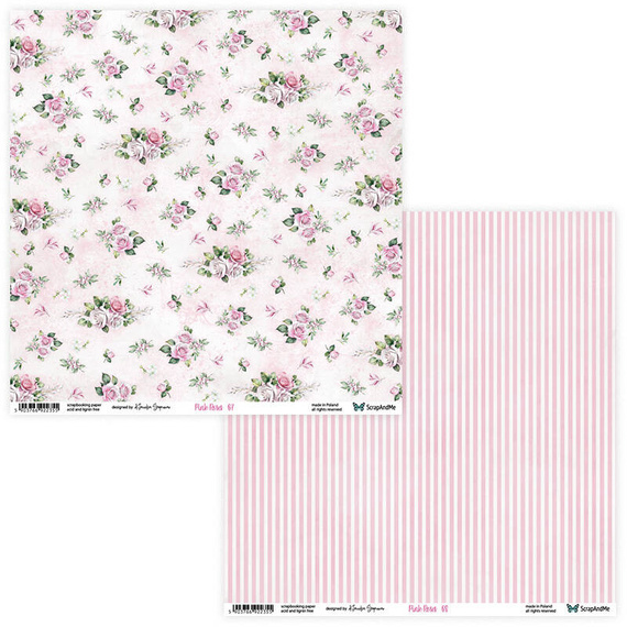 SCRAPANDME Setz von 6Stk 30x30cm doppelseitig Scrapbooking Papier- Pink Roses