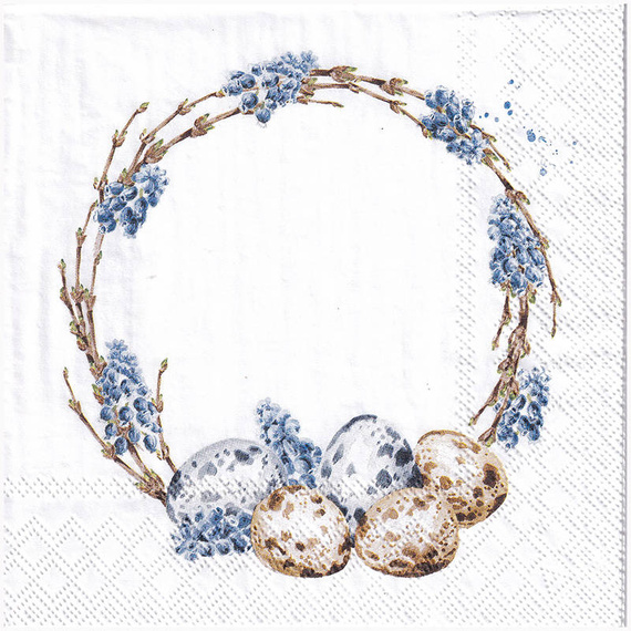 SERVIETTEN 1 Stück Motivservietten Decoupage Napkin 33x33cm, Muscari Wreath Ostergirlande