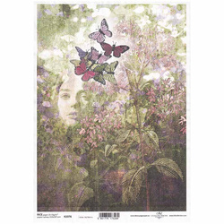 ITD Reispapier Decoupage Bastelpapier Gesicht einer Frau, Pflanzen, Schmetterlinge R2076