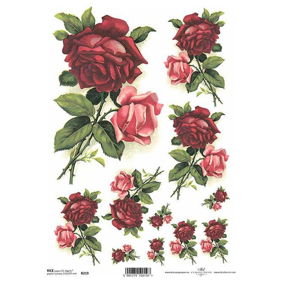 ITD Reispapier Decoupage Bastelpapier, Rosen R0219