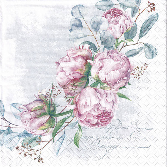 SERVIETTEN 1 Stück Motivservietten Decoupage Napkin 33x33cm, Emilia, Blumen, Pfingstrosen