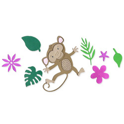 SIZZIX Stanzform Präge Stanzschablone Cutting Die - Going Bananas, Affe, Blätter