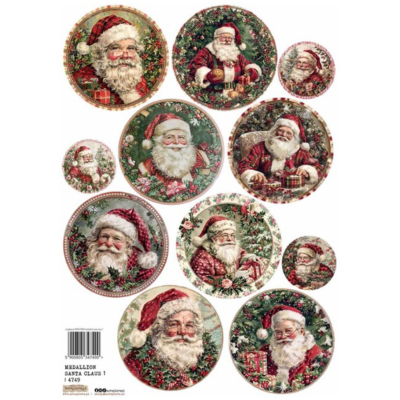 Reispapier A4 - ScrapLove - Medallion Santa Claus 1 - Medaillons Weihnachtsmänner