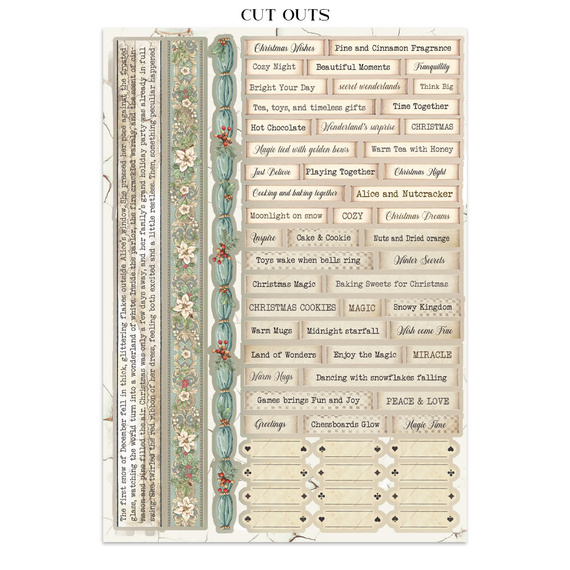 Set aus Junk Journal-Papieren, Aufklebern und Elementen - Alice in Christmas - Stamperia 