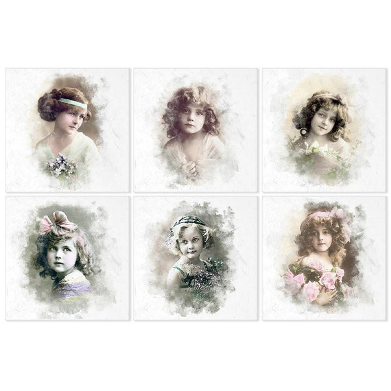 Reispapier-Set, retro vintage, Mädchen - ITD 6tlg 