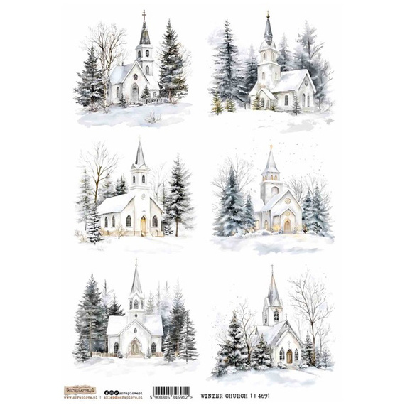 Reispapier A4 - ScrapLove - Winter Church 1 - Winterkirche