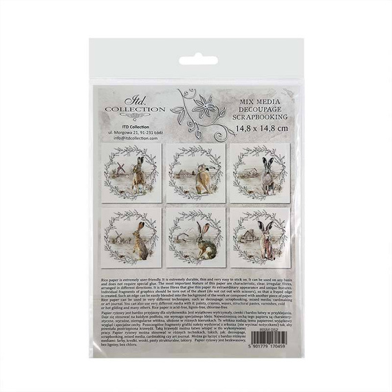 ITD - Reispapier-Set - RSM052 - Hasen mit Blumenkränzen und Ansichten
