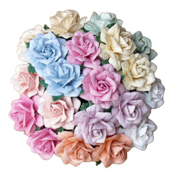 ROSEN Mulberrypapier 25 mm – STAR ROSES pastell mix – Dekoblümen für Basteln - 50 Stück