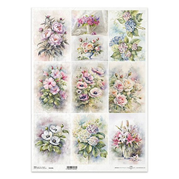 Reispapier Decoupage Bastelpapier für Decoupage A3 ITD-1310L Sommerblumensträuße