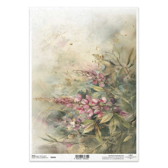 Reispapier für Decoupage A4 - florale Motive, Lupine - R2694 - Itd Collection 