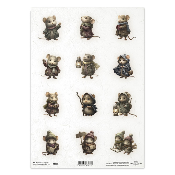 Reispapier für Decoupage A4 - Mäuse, Winter, Vintage - R2739 - Itd Collection 