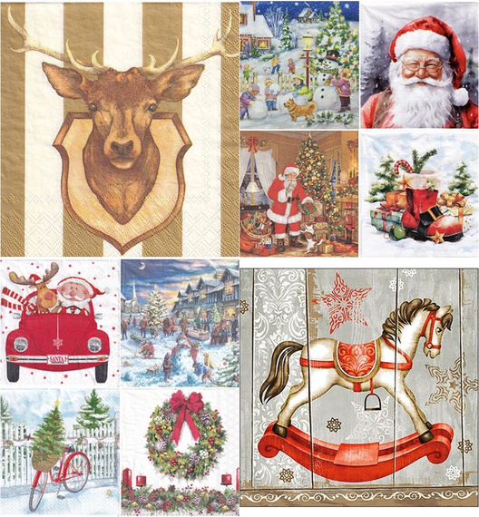Serwetka 33x33cm - Red Stocking - czerwone skarpety na prezenty - Boże Narodzenie