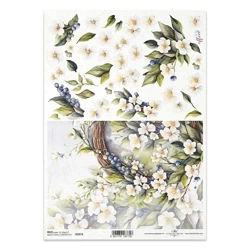 ITD Reispapier Decoupage Bastelpapier Serviettentechnik-R2373 Girlanden, weiße Blumen