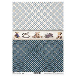 ITD Reispapier Decoupage Bastelpapier Serviettentechnik, ITD-R1952 Spielzeug, Blaues Karomuster, 