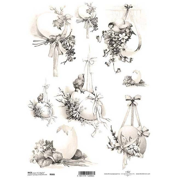 ITD Reispapier Decoupage Bastelpapier Serviettentechnik-R666 - A4 Ostern, Eier, Küken, Vögel  