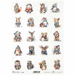ITD Reispapier Decoupage Bastelpapier Serviettentechnik-R2305 Tiere im Winteroutfit