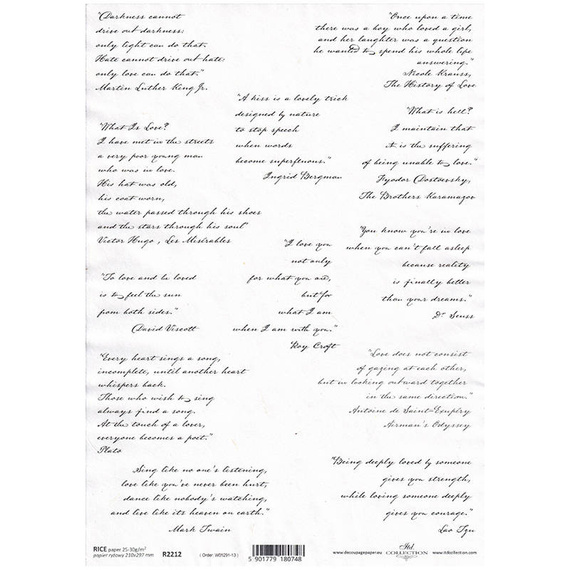 ITD Reispapier Decoupage Bastelpapier Serviettentechnik-R2212 Zitate, Sätze auf Englisch