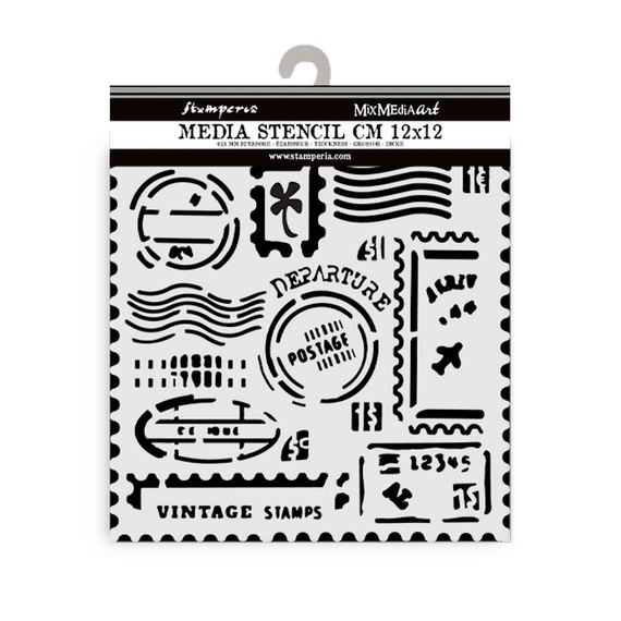 Schablone 3D 12x12cm - Stamperia - Art of Travelling Briefmarken