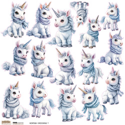 AUFKLEBER ScrapLove Dekor Stickers - Winter Unicorns 1 - Winter-Einhörner 1