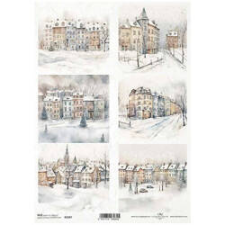 ITD Reispapier Decoupage Bastelpapier Serviettentechnik-R2307 Ansichten, Gebäude, Stadthäuser, Häuser