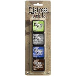 Mini Distress Pad kit 14 - RANGER - Twisted Citron, Hickory Smoke, Blueprint Sketch, Ground Espresso