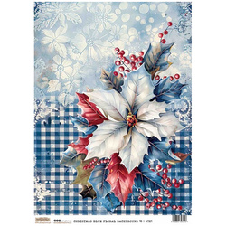 Reispapier A4 - ScrapLove - Christmas Blue Floral Background 10 - Weihnachtlicher blauer floraler Hintergrund