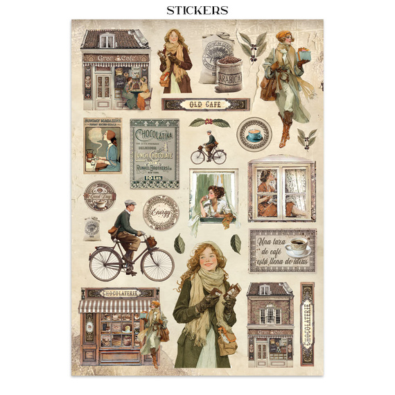 Set aus Junk Journal-Papieren, Aufklebern und Elementen - Coffee & Chocolate - Stamperia 