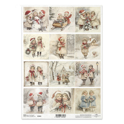 Reispapier für Decoupage A4 - Vintage, Kinder, Winter - R2683 - Itd Collection