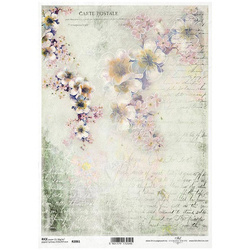 ITD Reispapier Decoupage Bastelpapier R2061 Obstblüten, Schrift, Inschriften, Buchstaben