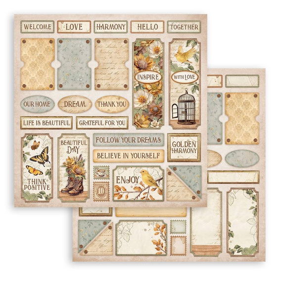 STAMPERIA Set 10 Blatt 30,5x30,5cm doppelseitig Scrapbooking Papier 190g, Golden harmony