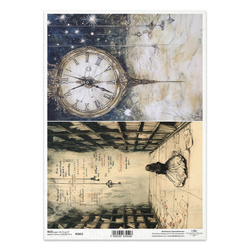 Reispapier für Decoupage A4 - Uhr, Raum, Alice, Bibliothek, Bücher - R2652 - Itd Collection